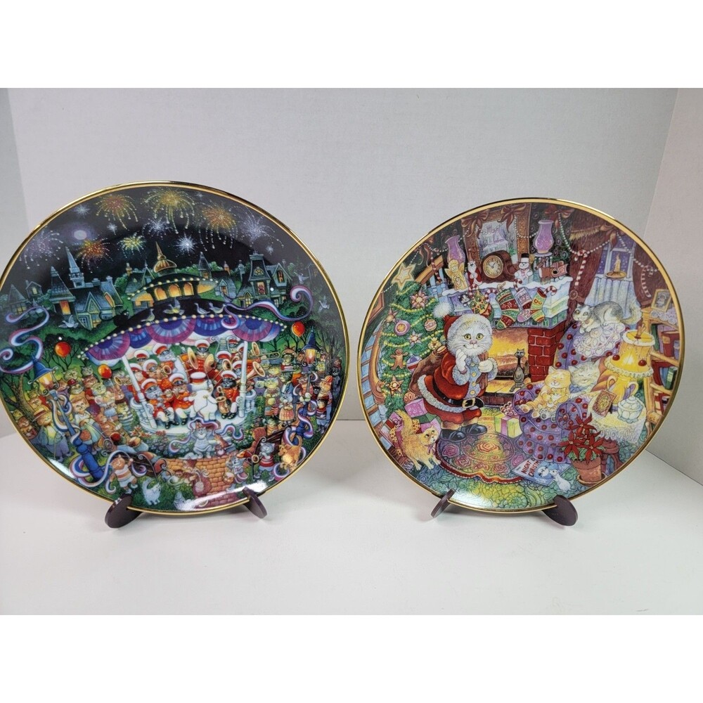 Franklin Mint Bill Bell Purr-cussion Section Not a Creature Was Purring 2 Plates
